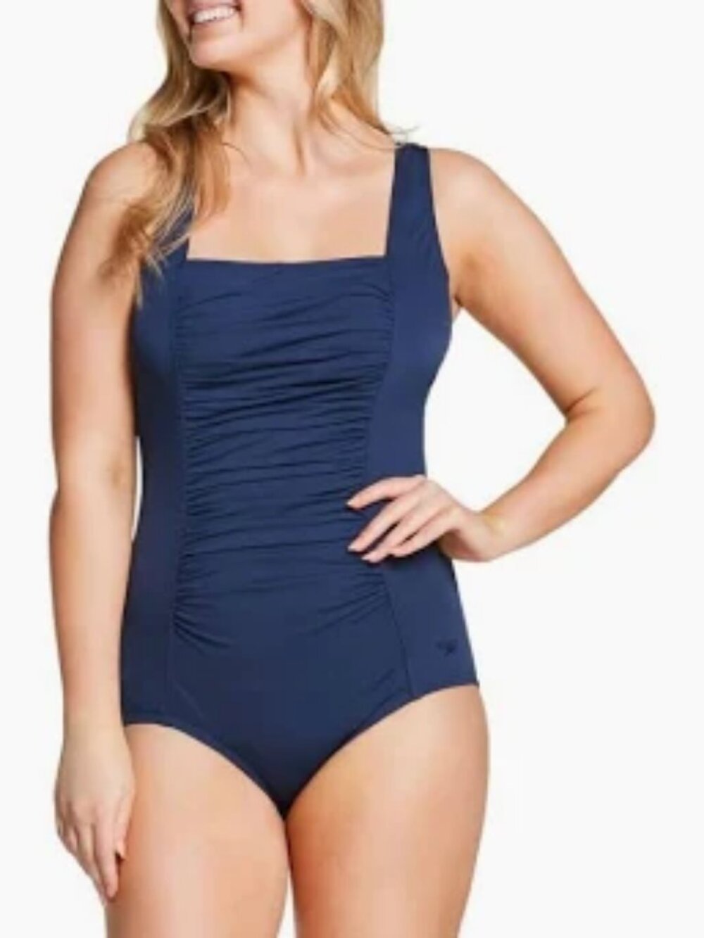 NWT Speedo Eco Endurance Shirred Navy Blue One Piece Swimsuit Size 12